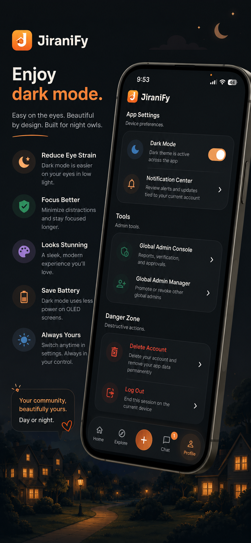 JiraniFy mobile app profile screen